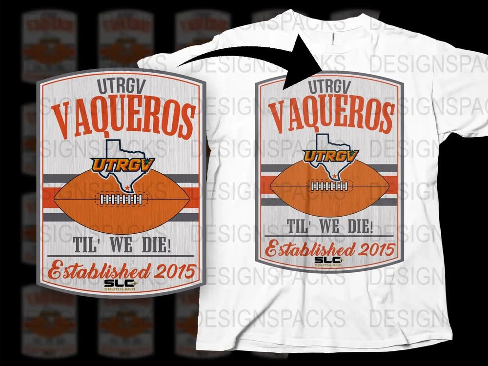 UTRGV Vaqueros Football T-Shirt, Tailgate Apparel, College Sports Fan Gear, Established 2015 Graphic Tee