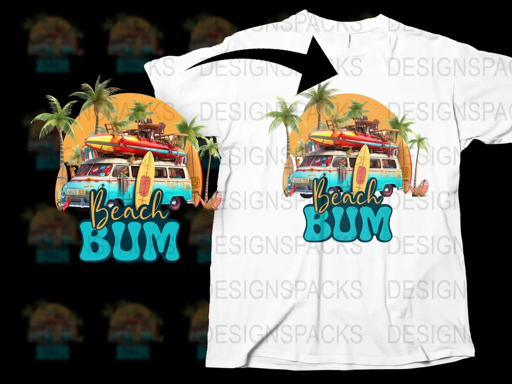 Beach Bum T-Shirt Retro Surf Van Graphic Tees Tropical Summer Vibes Unisex Casual Wear Cotton Comfort