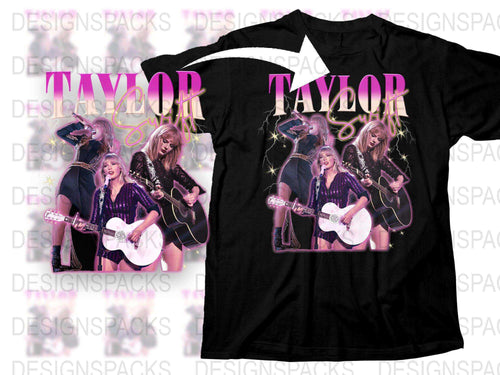 Taylor Inspired Graphic T-Shirt, Pop Star Concert Tee, Music Fan Apparel, Black Shirt with Celebrity Multiple Poses Design