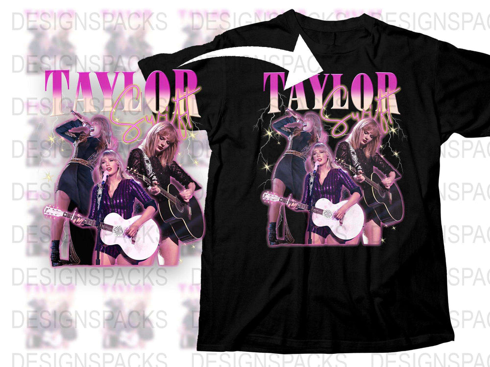 Taylor Inspired Graphic T-Shirt, Pop Star Concert Tee, Music Fan Apparel, Black Shirt with Celebrity Multiple Poses Design