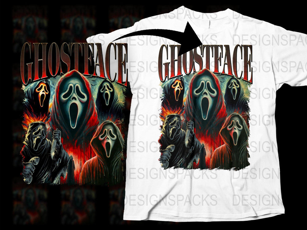 Ghostface Graphic T-Shirt, Horror Movie Fan Apparel, Unisex Cotton Tee, Halloween Clothing, Unique Gift Idea