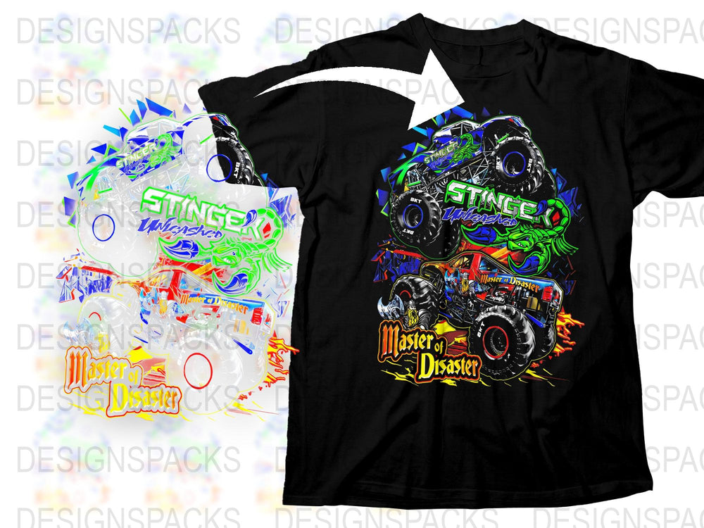 Monster Truck Graphic T-Shirt, Master of Disaster Bold Design, Colorful Youth and Adult Sizes