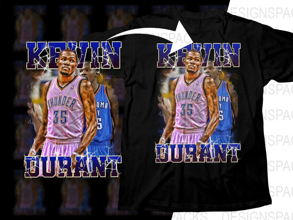 Kevin Durant Thunder 35 basketball t-shirt design with lightning effect, print-ready for DTF DTG