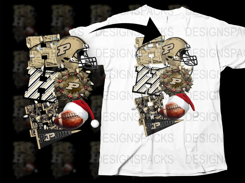 Purdue Football Helmet Design T-Shirt with Christmas Theme, Festive Sports Apparel