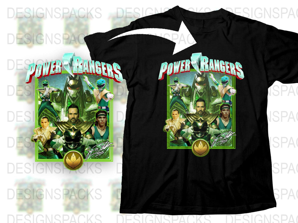 Power Rangers Graphic T-Shirt, Vintage Style Superhero Tee, Unisex Adult Clothing, Black Cotton Shirt