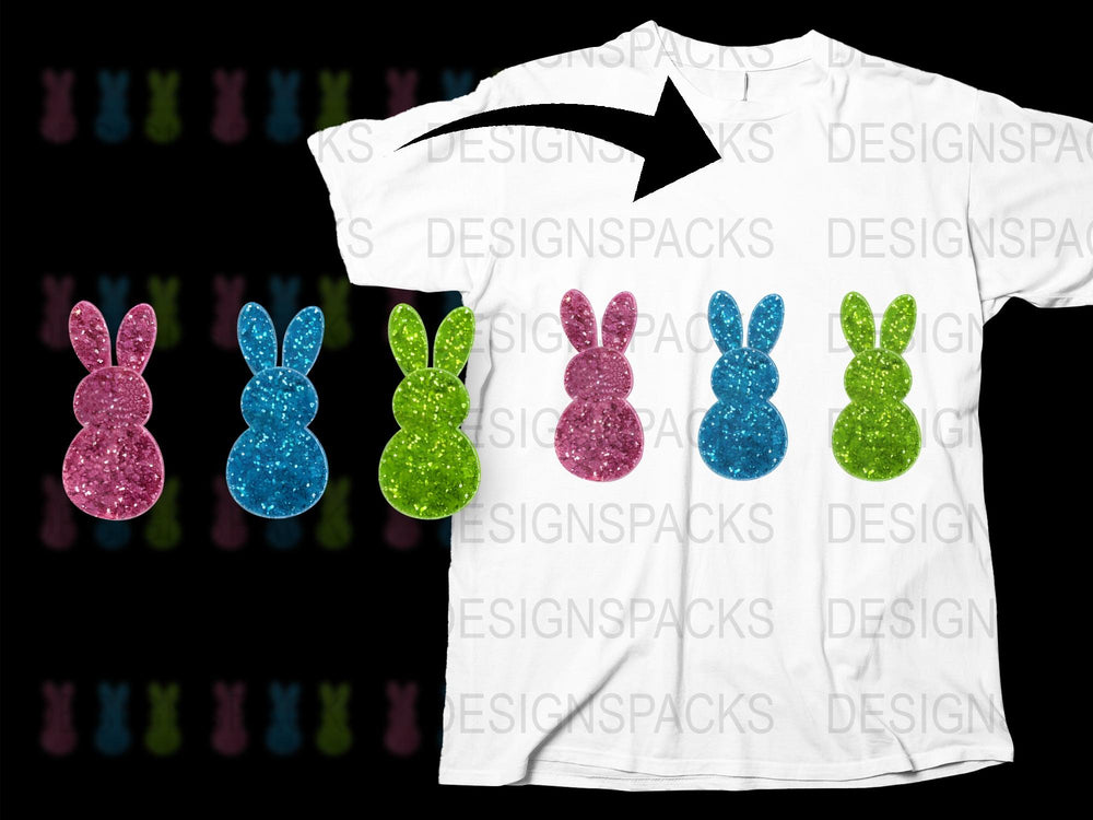 Colorful Glitter Bunny T-Shirt, Easter Rabbit Sparkle Tees, Cute Spring Fashion, Gift for Her