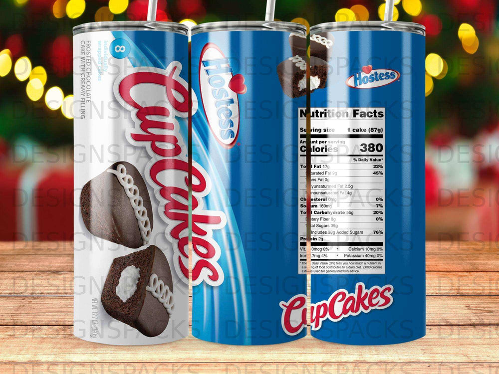 Hostess Cupcakes wrappers with nutrition facts label and chocolate creme filling.
