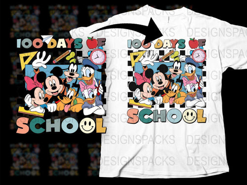 Mickey Mouse and Friends 100 Days of School T-Shirt, Colorful Disney Character Tee, Unisex Kids' Clothing