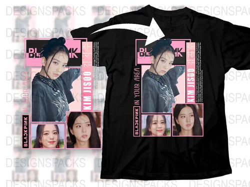 BLACKPINK Jisoo Fan T-Shirt, K-Pop Idol Photo Tee, Stylish Black Top, Music Merchandise, Gift for Fans