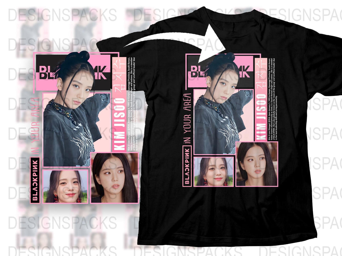BLACKPINK Jisoo Fan T-Shirt, K-Pop Idol Photo Tee, Stylish Black Top, Music Merchandise, Gift for Fans
