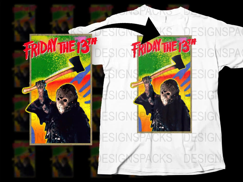 Clorful Jason Voorhees Friday The 13th Horror Movie Halloween Graphic Png Digital Download