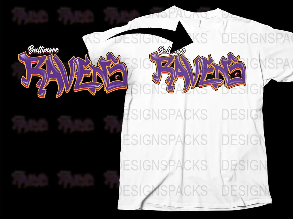 Baltimore Ravens graffiti-style logo design for t-shirt, print-ready DTF/DTG bundle