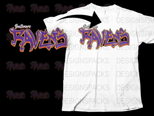 Baltimore Ravens graffiti-style logo design for t-shirt, print-ready DTF/DTG bundle