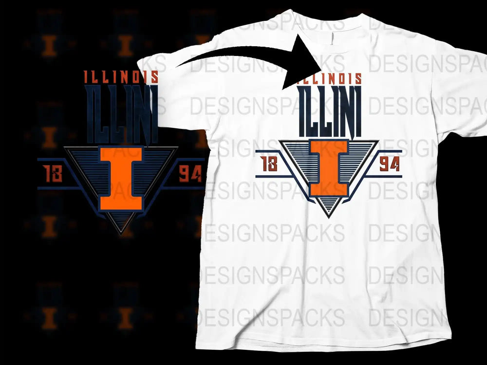 Illinois '18 '94 t-shirt design with bold orange and blue graphics for DTF/DTG printing