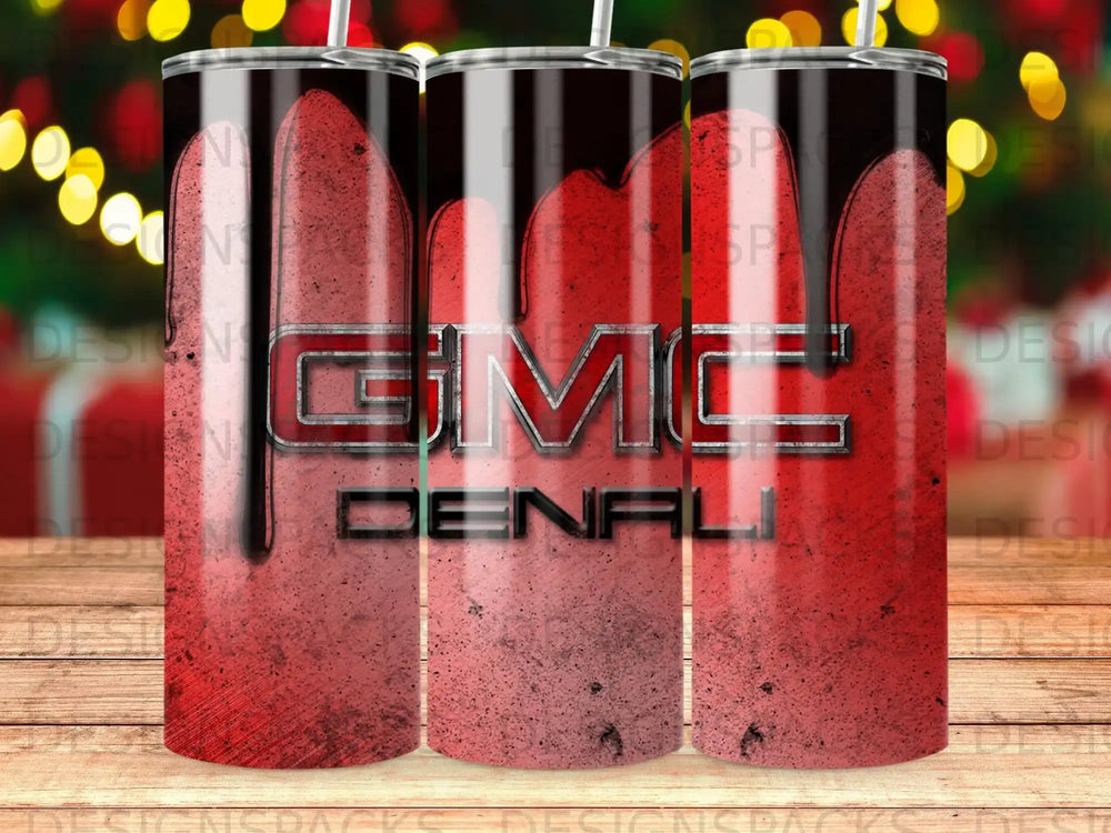 GMC Denali logo on a red, distressed tumbler.