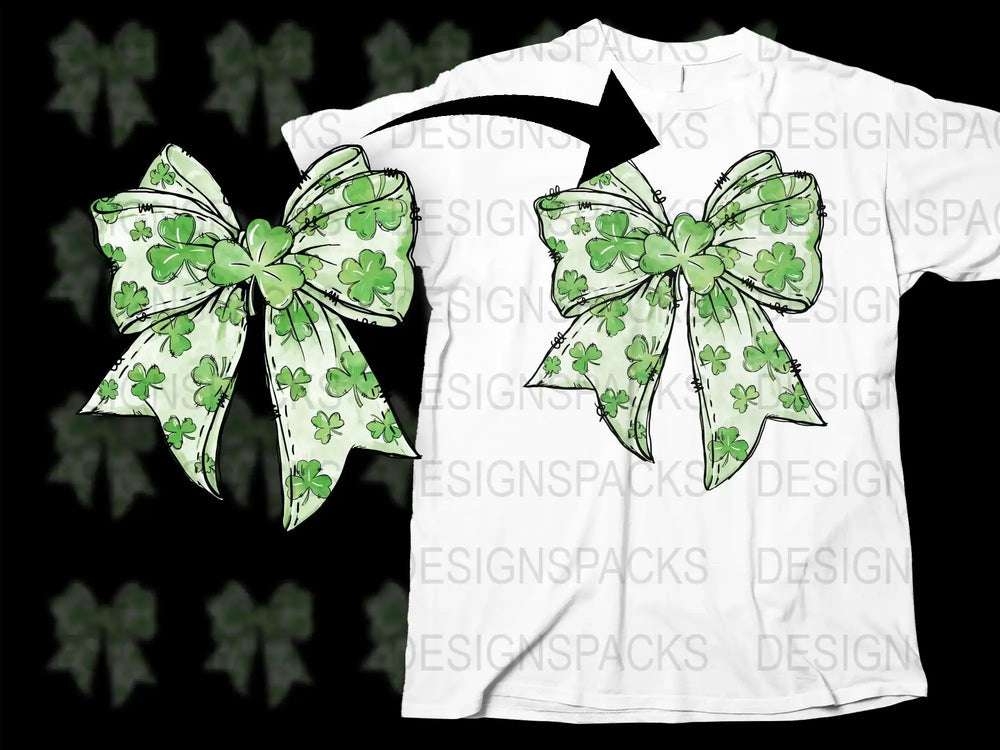 St. Patrick's Day shamrock bow design for t-shirts, print-ready PNG