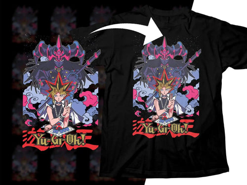 Yu-Gi-Oh! anime t-shirt design with Yugi and Dark Yugi, print-ready for DTG or DTF