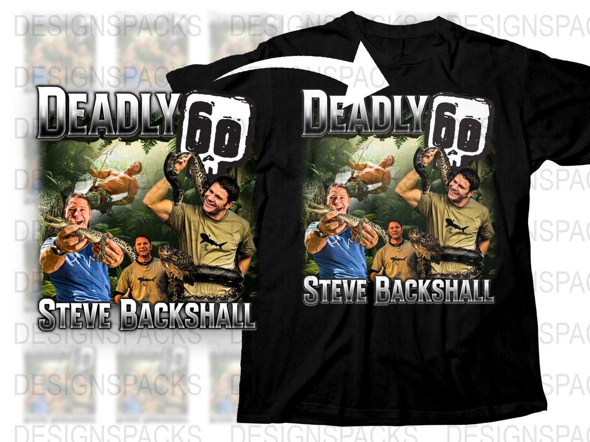 Deadly 60 Steve Backshall T-Shirt, Adventure Wildlife TV Show Tee, Graphic Black Shirt