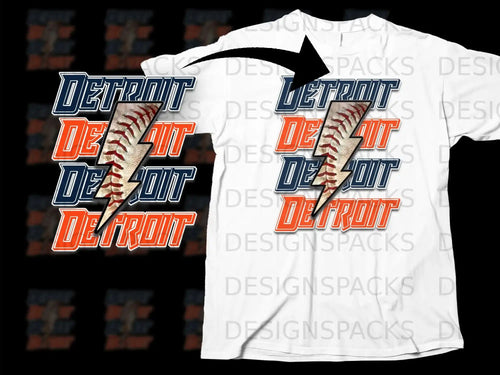 Detroit Baseball Lightning Bolt Graphic T-Shirt
