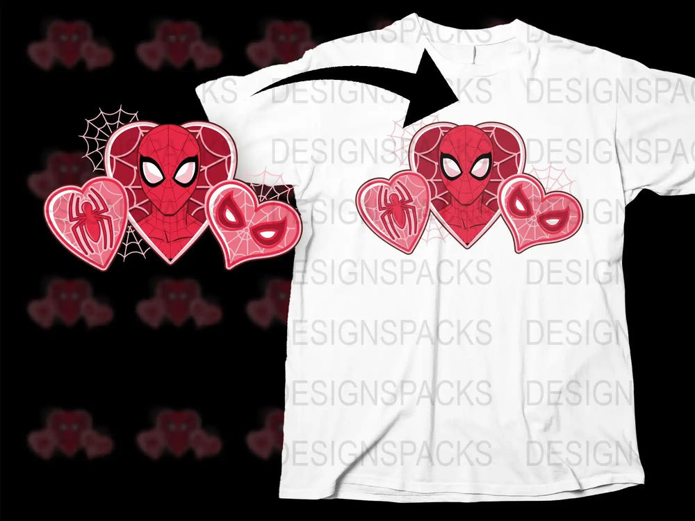 Spider-Man heart design on white t-shirt, perfect for DTF/DTG printing