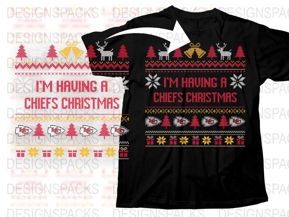 Kansas City Chiefs Christmas T-Shirt, Festive Holiday Sports Fan Apparel, Black Graphic Tee with Team Logo and Snowflakes