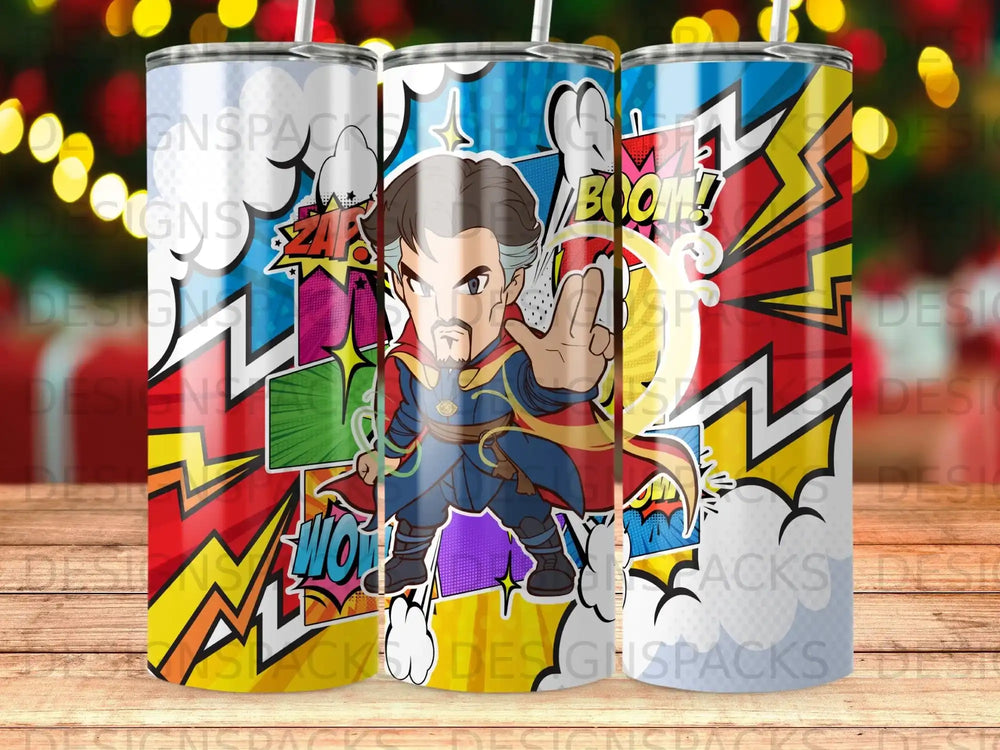 Comic art tumbler with Doctor Strange in a dynamic pose.