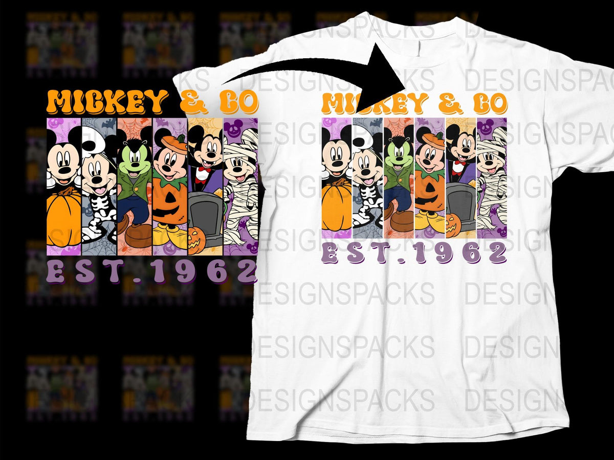 Mickey and Bo Halloween T-Shirt, Vintage Cartoon Characters, Pumpkin Graphic Tee, Kids and Adults Sizes Available