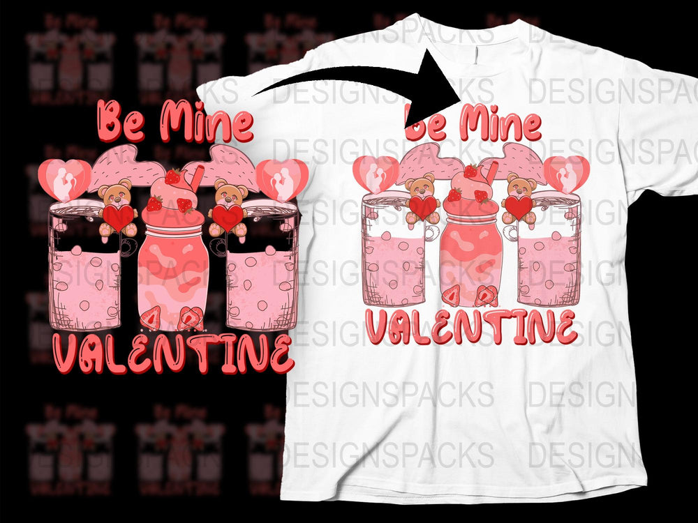 Valentine's Day T-Shirt Be Mine Text with Cute Bears in Jars Graphic Design, Romantic Gift Idea