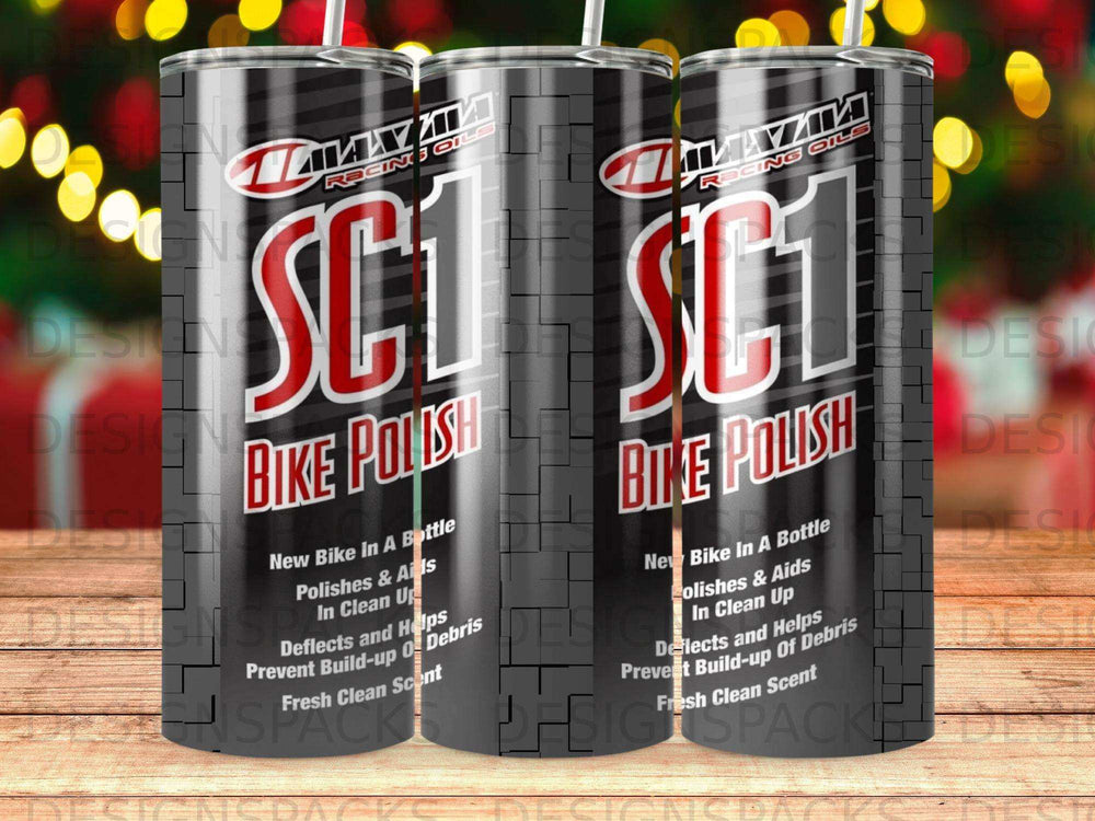 SC1 Bike Polish can with racing oils logo, showing product details.