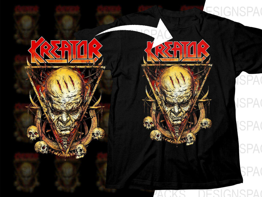 Kreator band t-shirt design with skull and horror art, print-ready for DTF/DTG