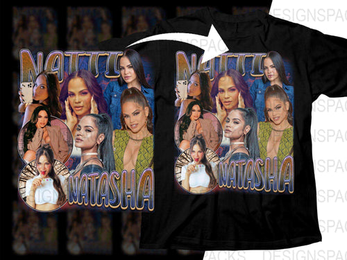 Natti Natasha collage t-shirt design, print-ready PNG for DTG/DTF, featuring photo montage and bold text