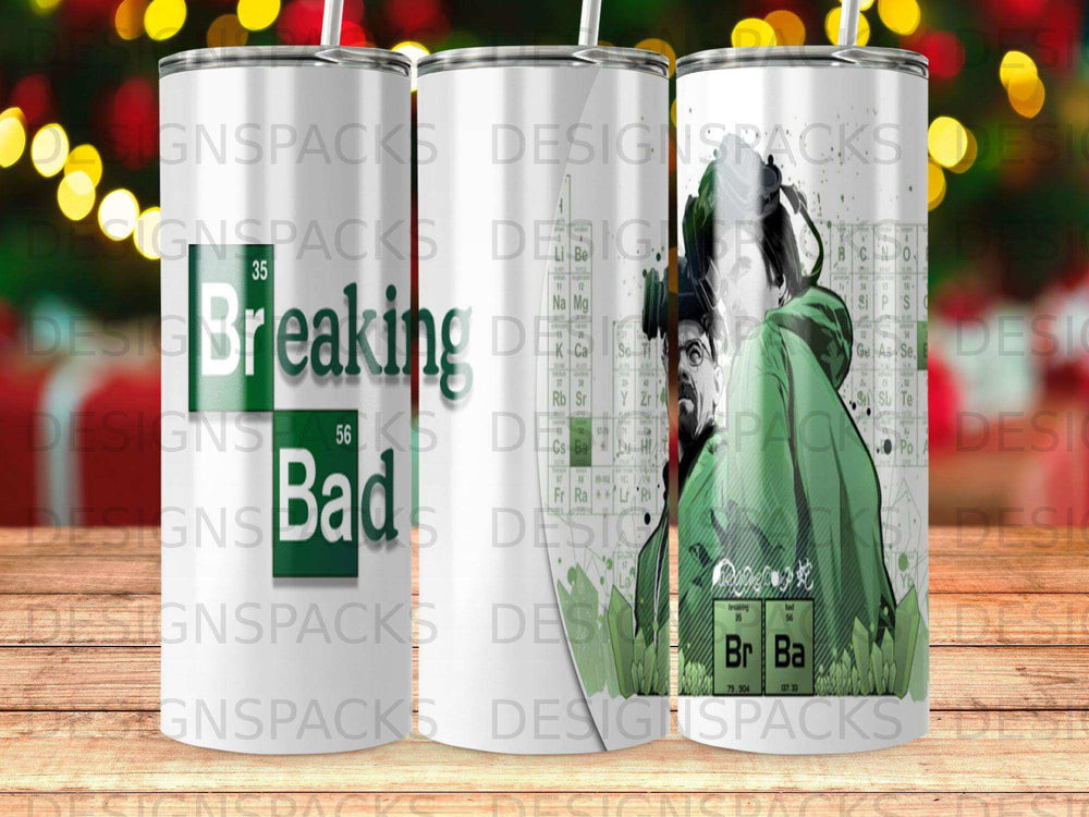 Breaking Bad tumbler with Jesse Pinkman and periodic table elements.