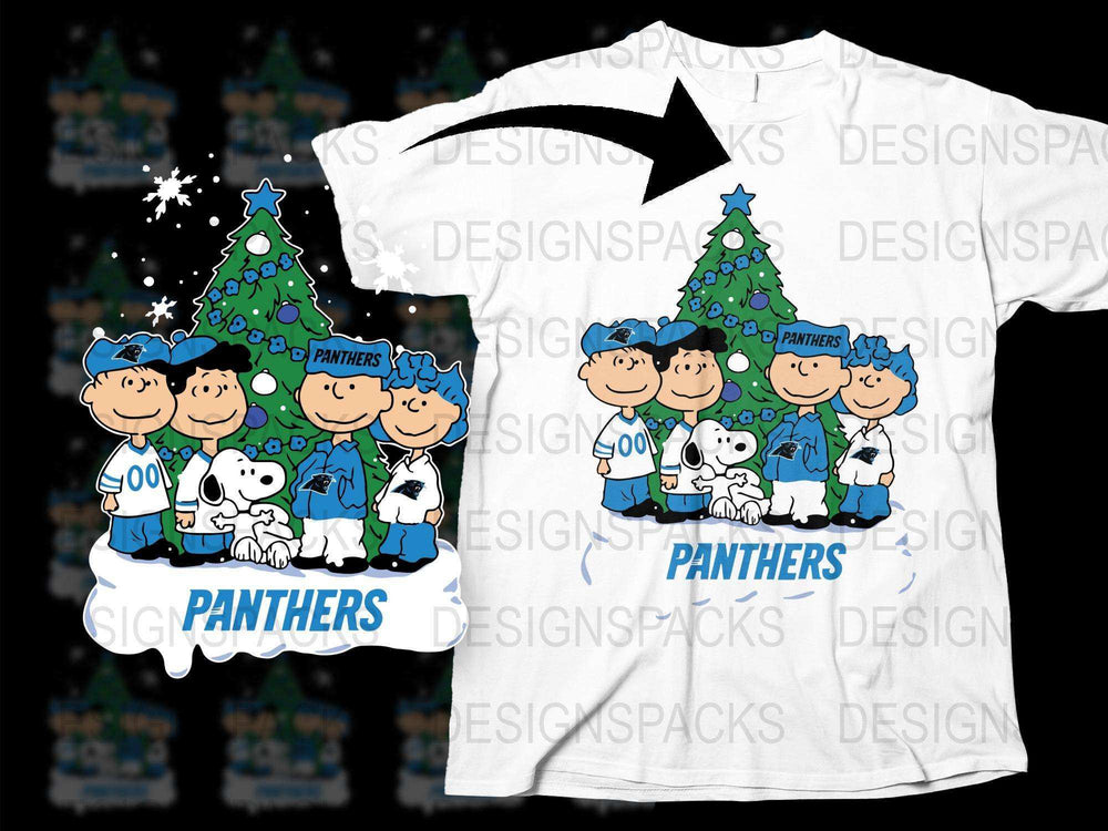 Peanuts Christmas T-Shirt, Snoopy and Charlie Brown, Holiday Graphic Tee, Panthers Sports Team