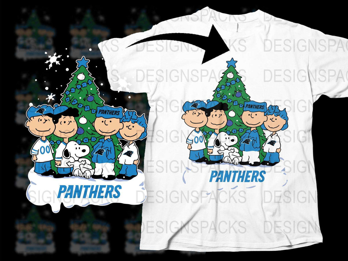 Peanuts Christmas T-Shirt, Snoopy and Charlie Brown, Holiday Graphic Tee, Panthers Sports Team