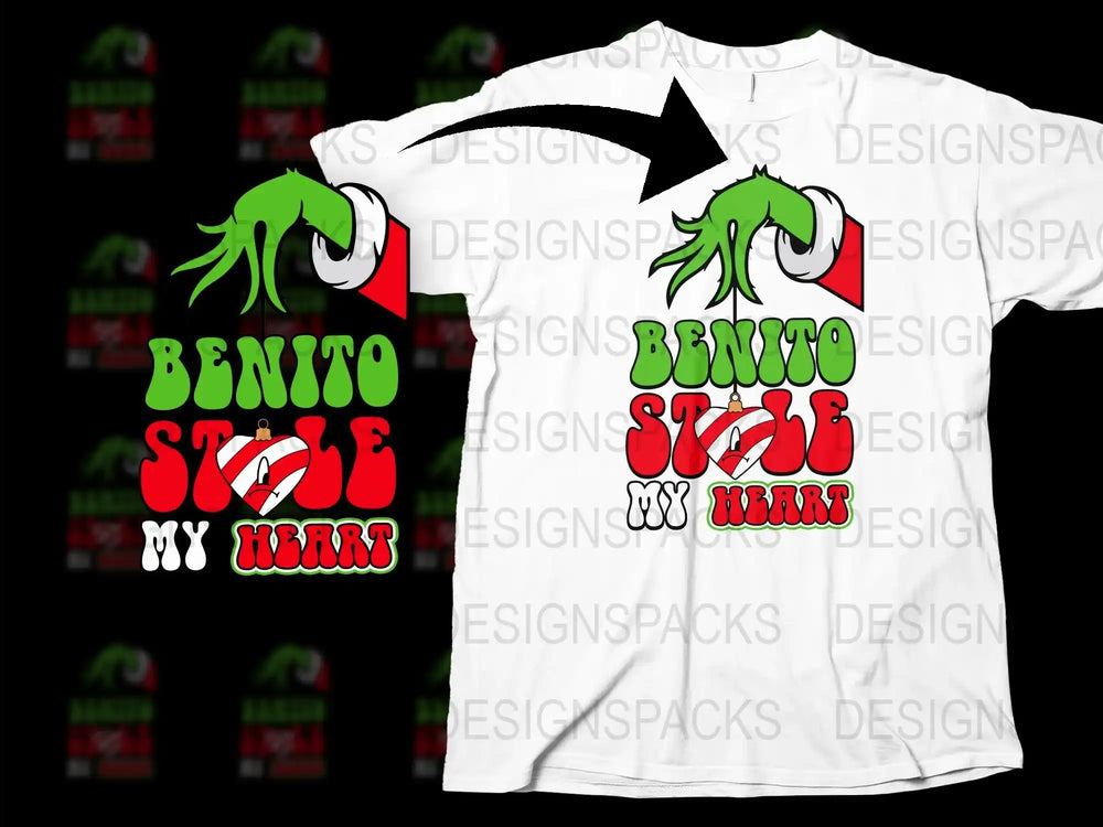 Benito Style My Heart Graphic T-Shirt, Unisex White Tee, Bold Red and Green Design