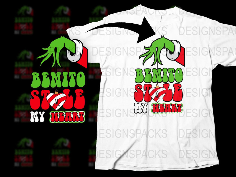 Benito Style My Heart Graphic T-Shirt, Unisex White Tee, Bold Red and Green Design