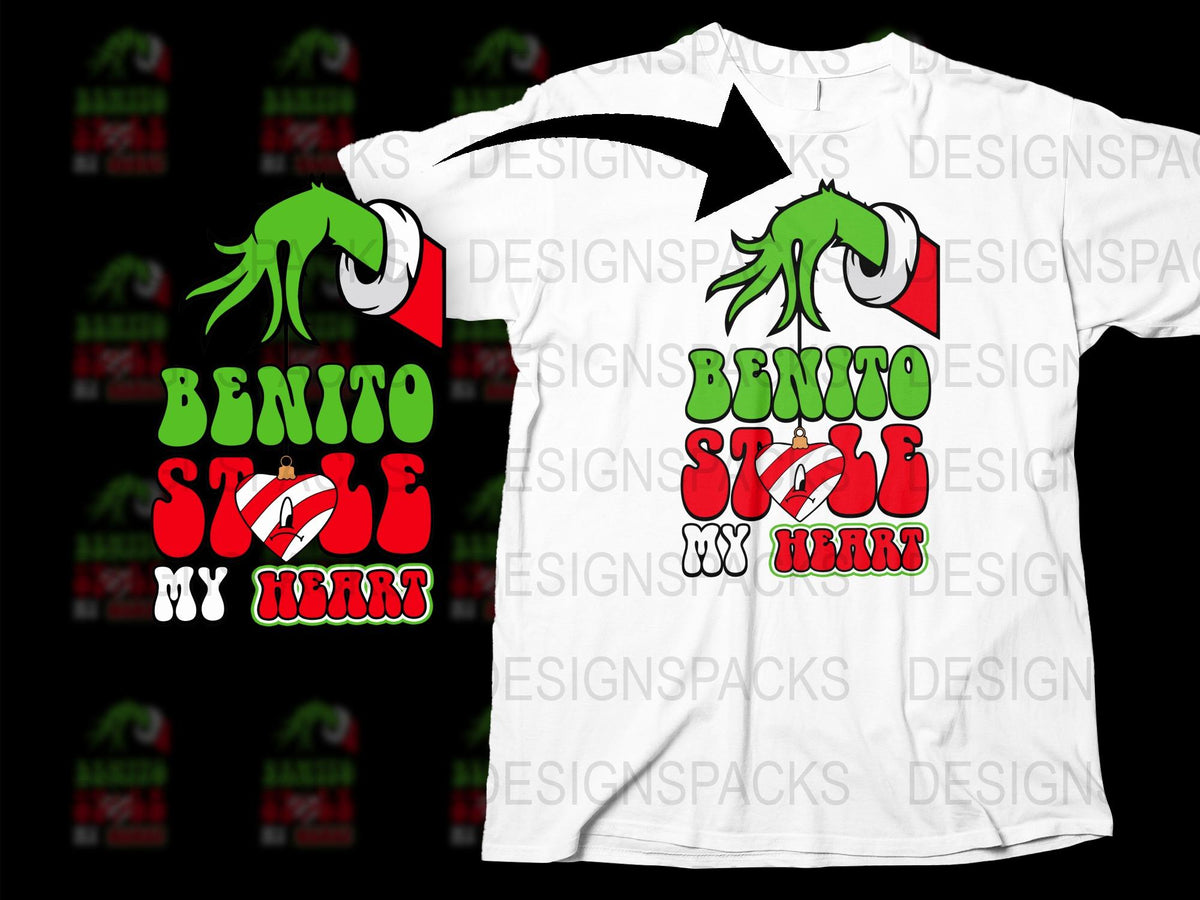 Benito Style My Heart Graphic T-Shirt, Unisex White Tee, Bold Red and Green Design