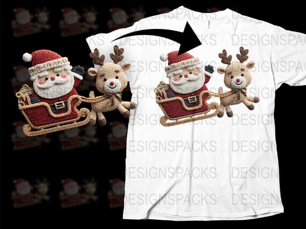 Christmas Holiday T-Shirt with Santa and Reindeer Design, Festive Unisex Apparel for Winter Celebrations