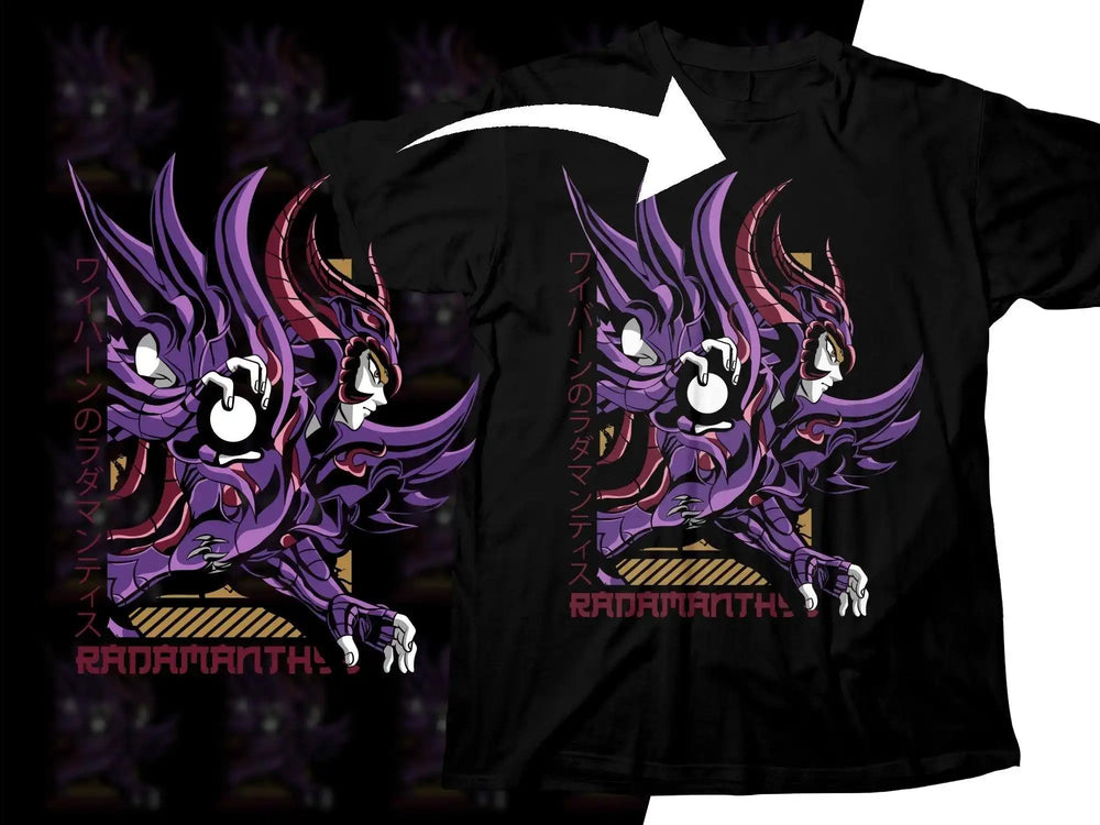 Purple dragon t-shirt design with Japanese text, print-ready for DTG or DTF