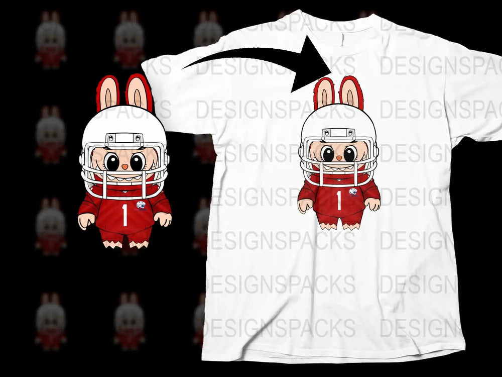 Cute Cartoon Rabbit Football Player Graphic T-Shirt, Kids Sports Tee, Casual White Top