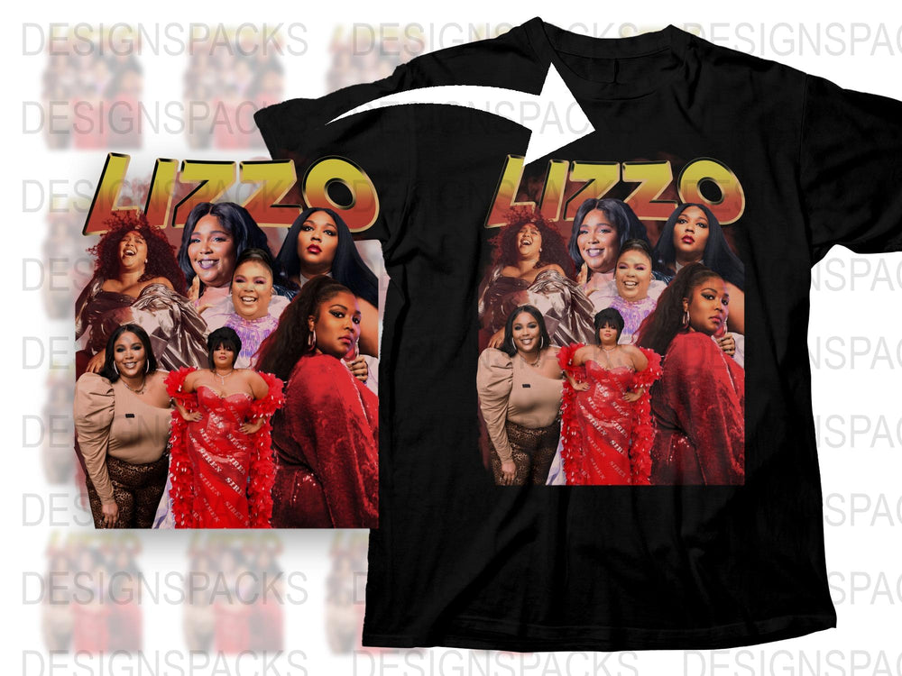 Lizzo Graphic T-Shirt, Pop Music Star Fan Merchandise, Black Cotton Tee with Multiple Artist Poses, Gift Idea