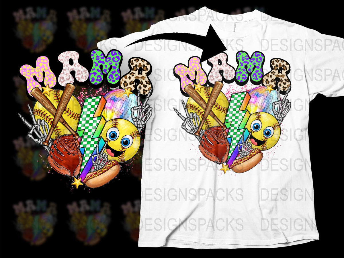 Colorful Kids Baseball T-Shirt, Cartoon Ball and Bat Design, Youth Sports Apparel, Boys and Girls Casual Wear