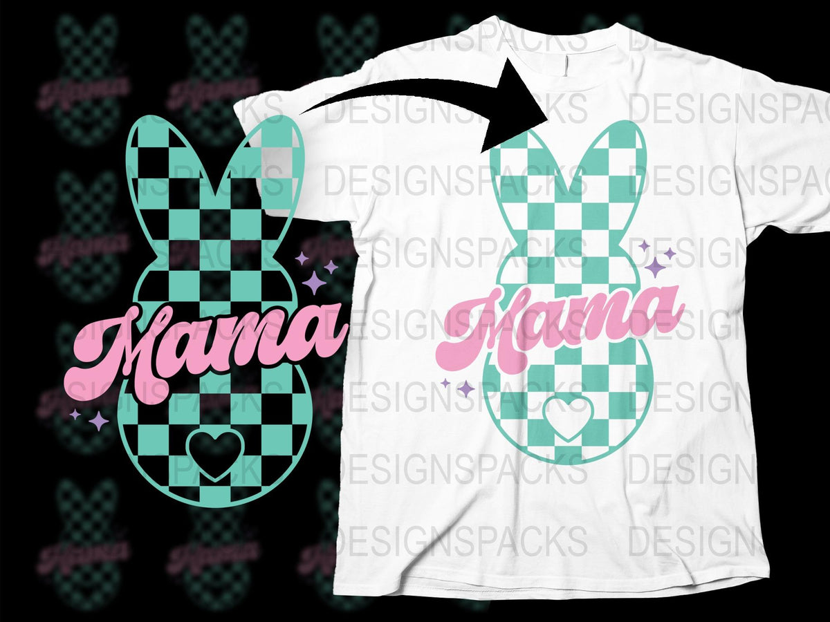 Mama Bunny T-Shirt, Plaid Easter Rabbit Design, Cute Spring Tee, Women's Fashion Top