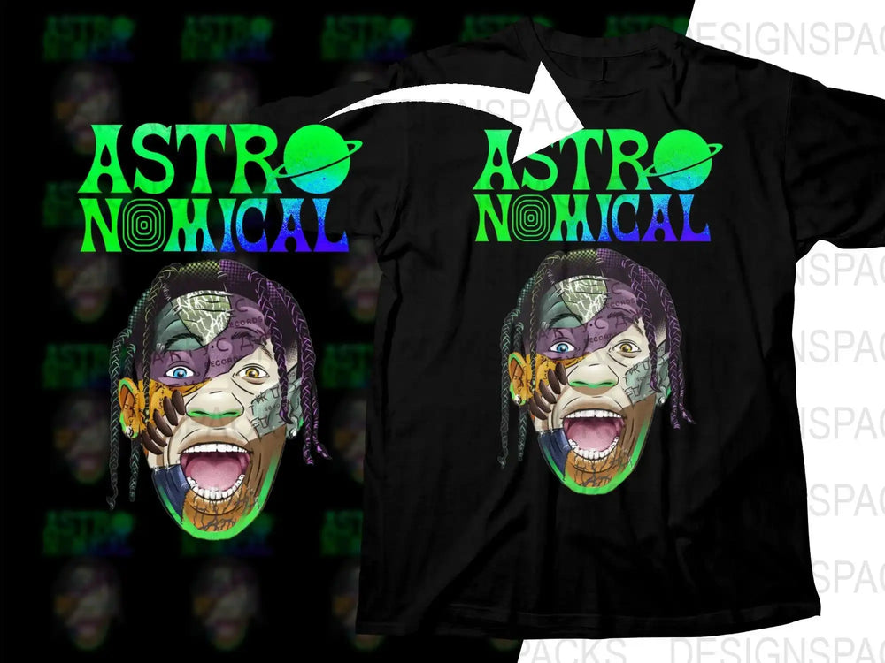 Vibrant 'ASTRONOMICAL' t-shirt design with colorful face art, ideal for DTF/DTG printing.