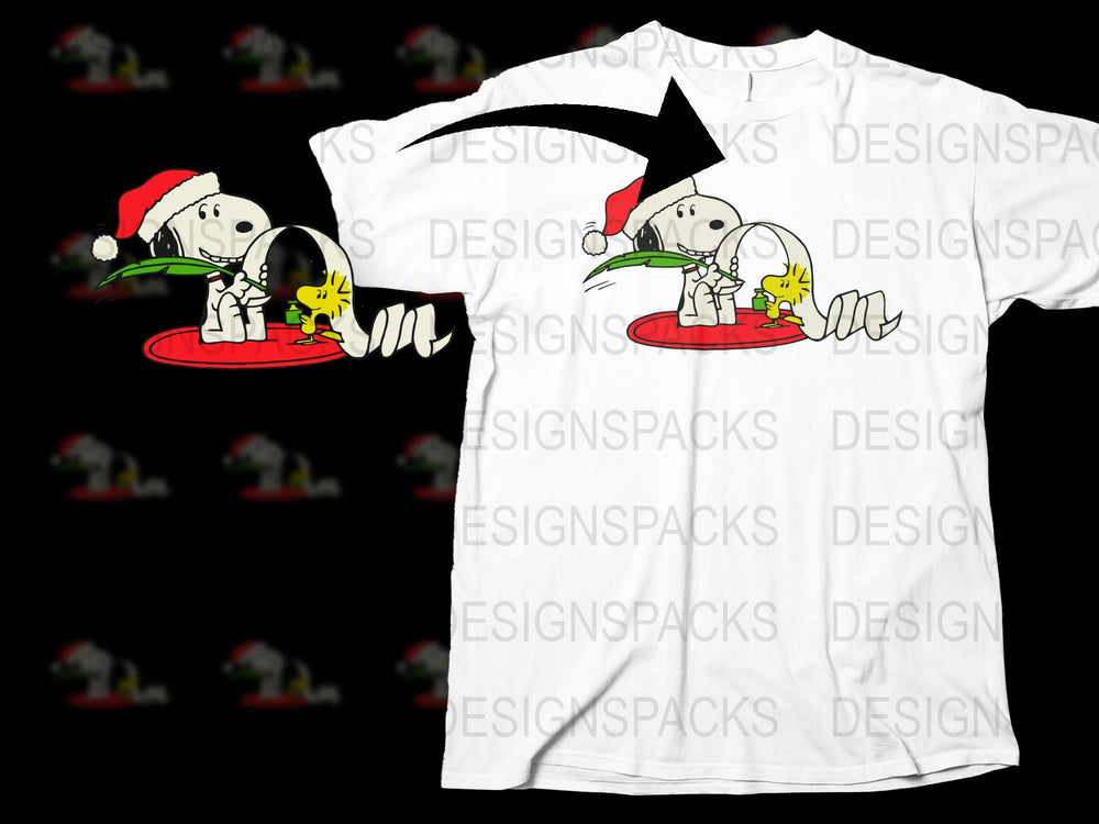 Snoopy Christmas T-Shirt, Cartoon Dog Santa Hat Holiday Tee, Unisex Graphic Shirt for Adults and Kids, Festive Apparel