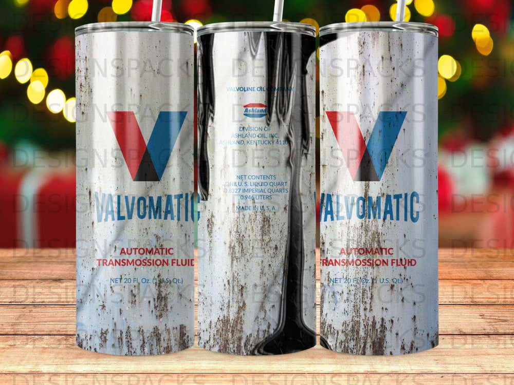 Valvoline Valvomatic automatic transmission fluid metal tumbler with vintage label.