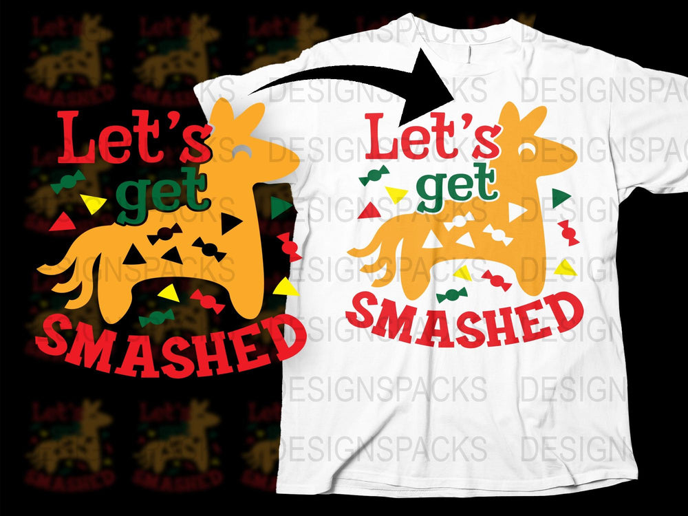 Let's Get Smashed Funny Christmas T-Shirt, Reindeer Holiday Tee, Festive Party Shirt, Unisex Christmas Gift Ideas