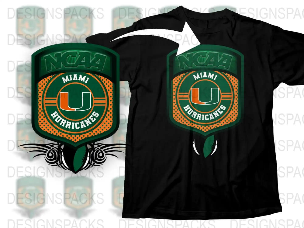 Miami Hurricanes T-Shirt NCAA Sports Logo Black Cotton Tee Unisex Casual Apparel