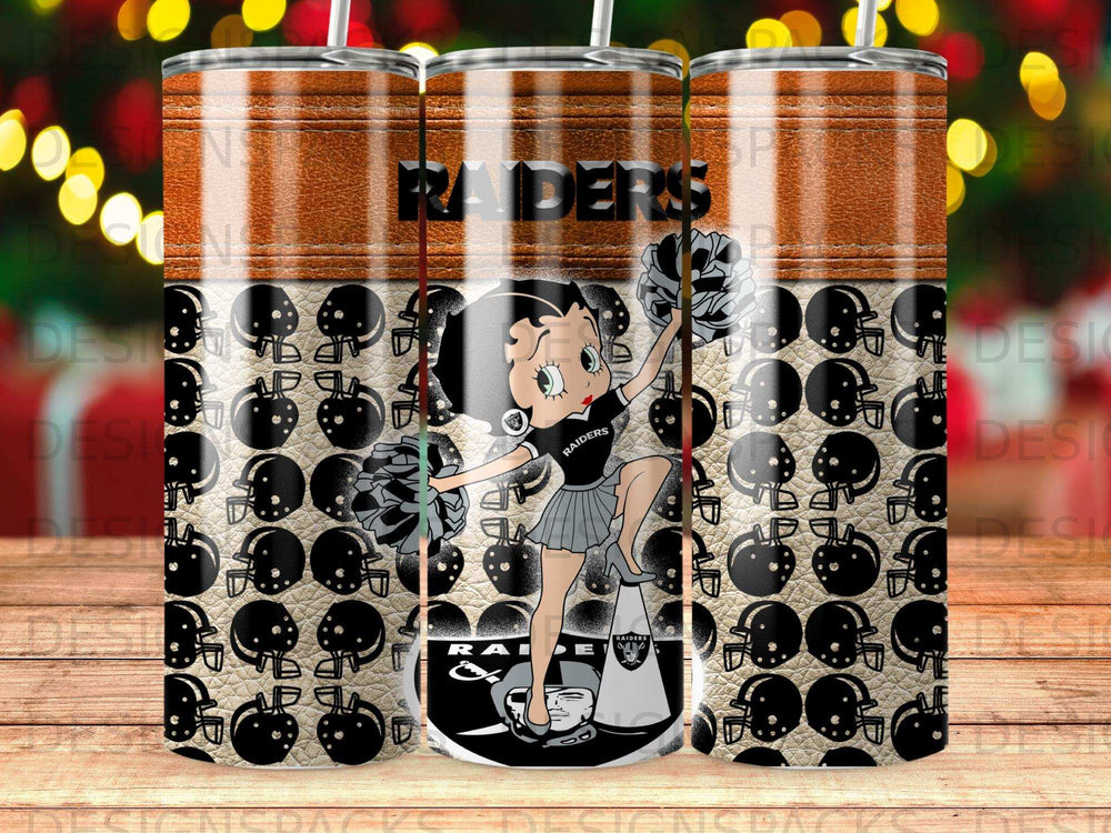 Betty Boop as a Raiders cheerleader on a tumbler.