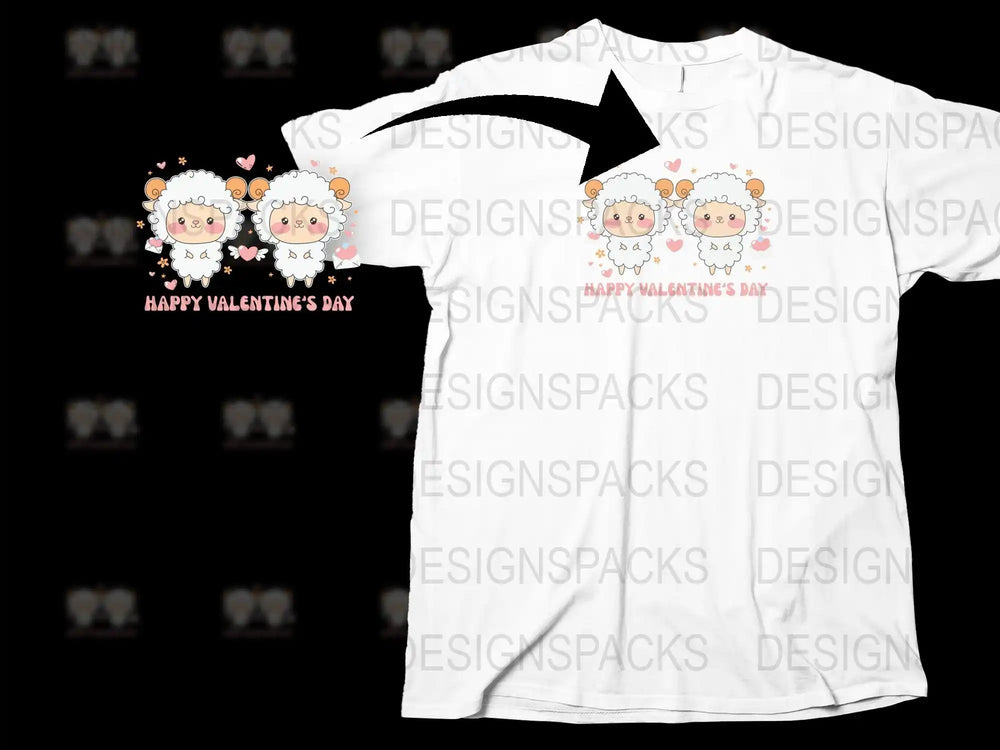 Cute Valentine's Day sheep design on white t-shirt, perfect for DTF/DTG printing